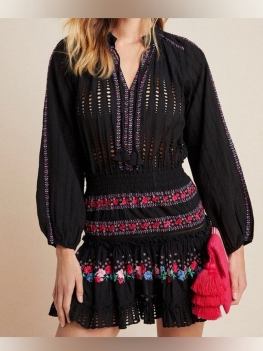 Misa Los Angeles Manuela Eyelet Floral Embroidered Dress Multicolor Size Small